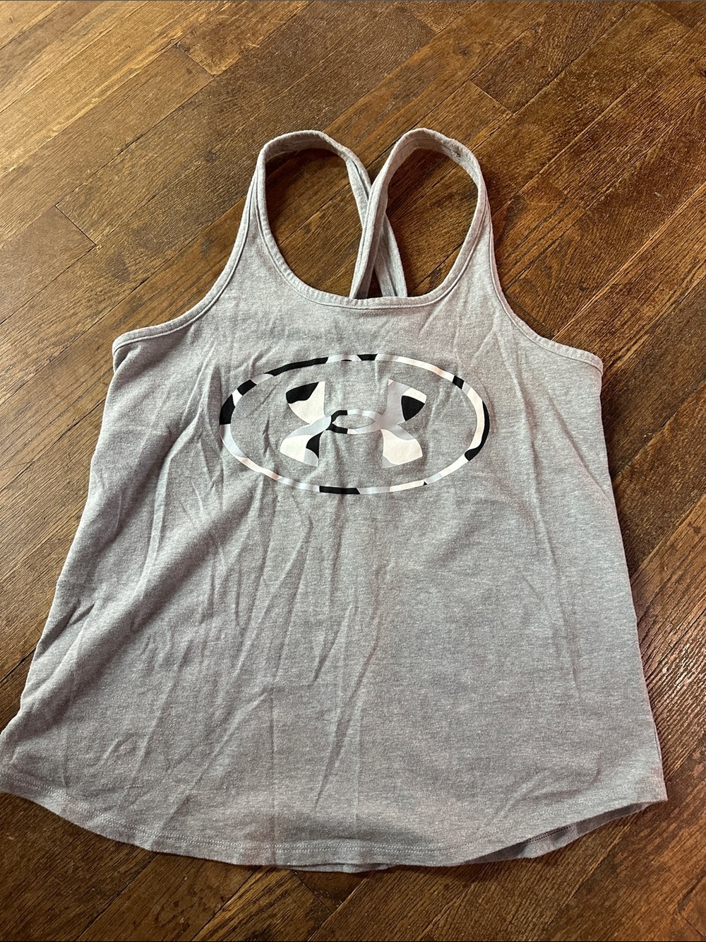 Under Armour Light Gray Racerback Tank with Camo Logo